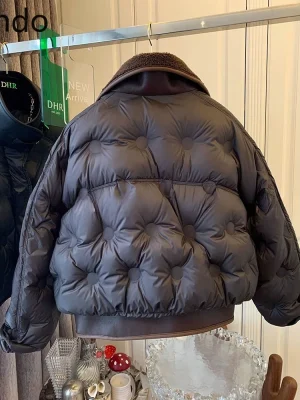 Winter Lamb Wool & Leather Short Down Jacket