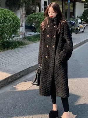 Elegant Woolen Plush Coat for Women