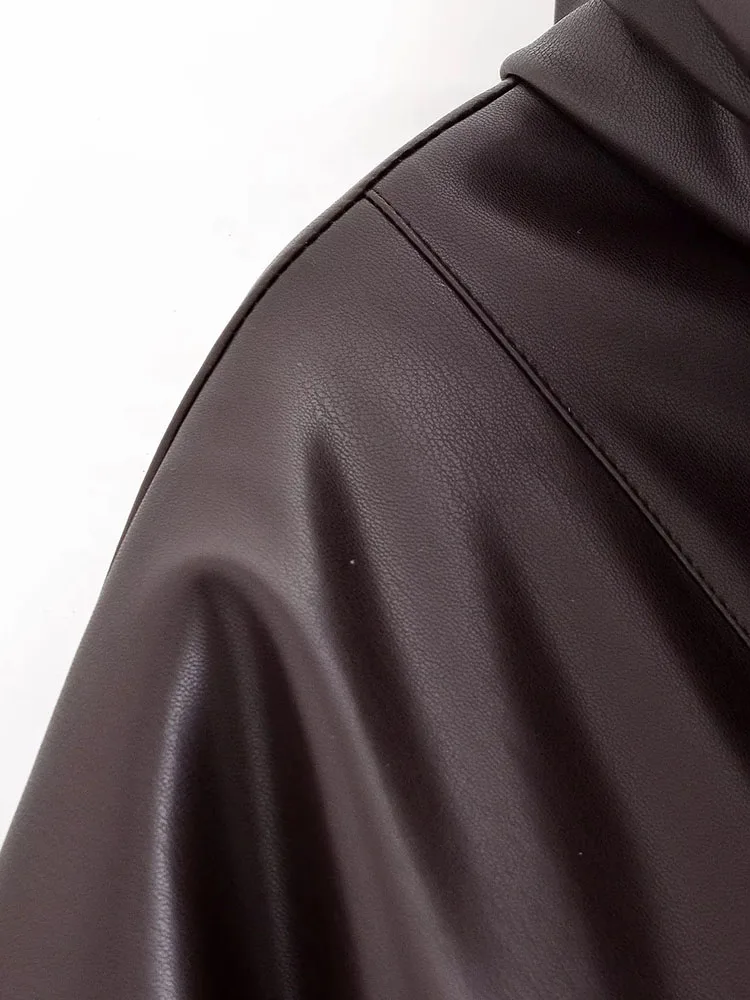 Autumn Winter Vintage Leather Jacket Women - Image 3