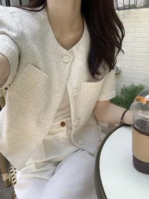 2025 Korean Chic Tweed Short-Sleeve Jacket