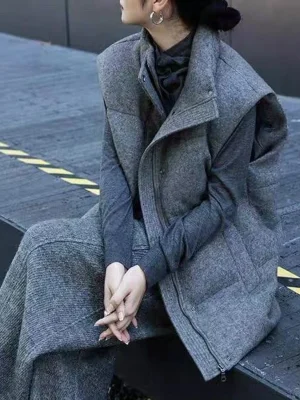 Knitted Stand Collar Sleeveless Vest Coat