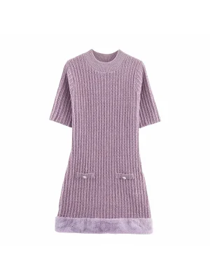 Short Knit Dress with Faux Fur Details
