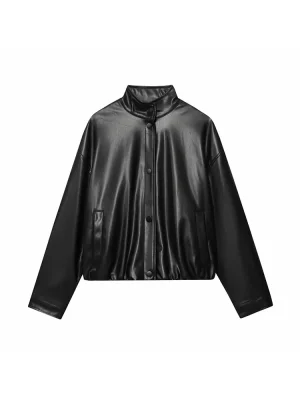 Women’s 2025 Casual Leather Bomber Jacket