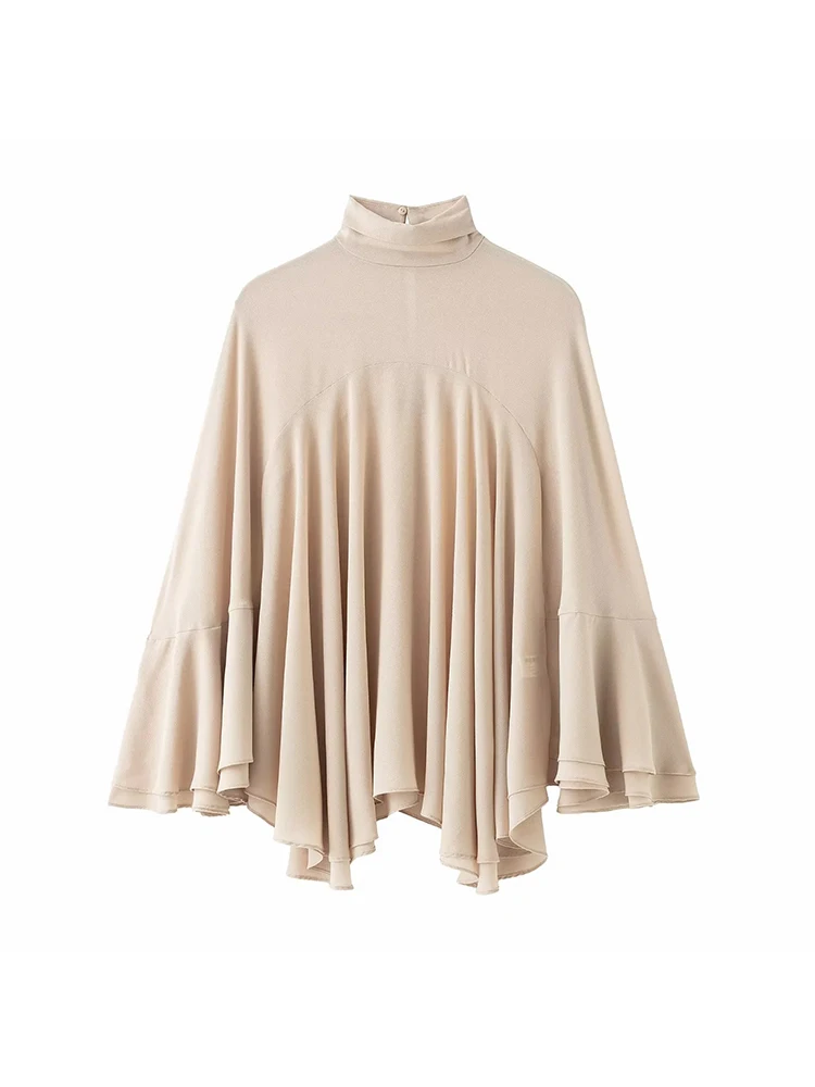 Women’s Loose Layered Cape Coat Casual Long Sleeve Top