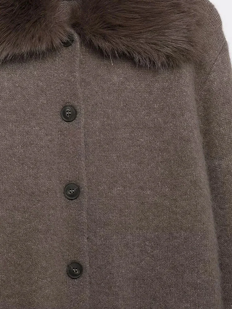 Autumn Winter Patchwork Faux Fur Cardigan - Image 3