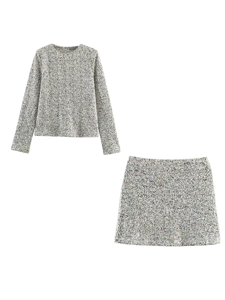 Autumn Winter Beaded Mini Skirt Set - Image 2