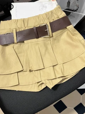 Women's Khaki Pleated Skirt Summer Retro A Line Design