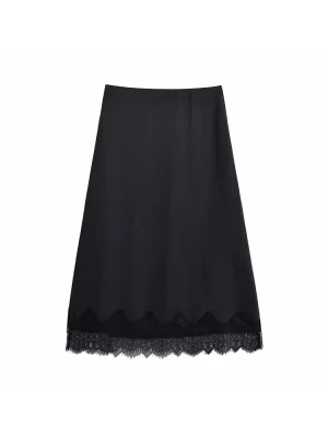 Women's 2025 Elegant Satin Lace Black Long Skirt
