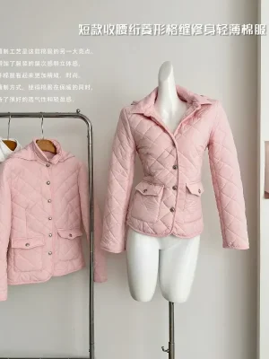 Korean Style Pink Hooded Parka for Women