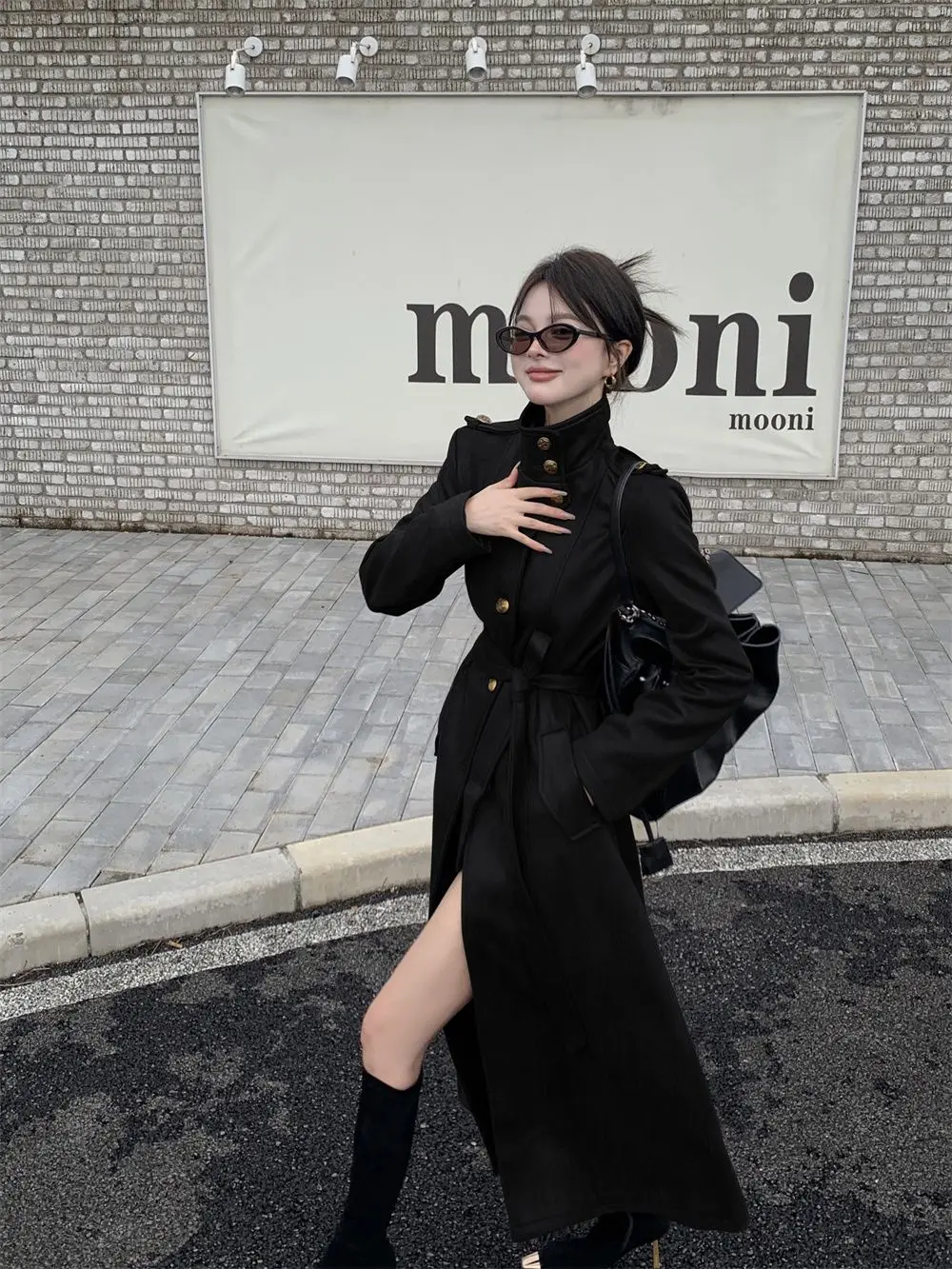 Women's 2025 Oversized Faux Leather Trench Coat with Belt - Image 5