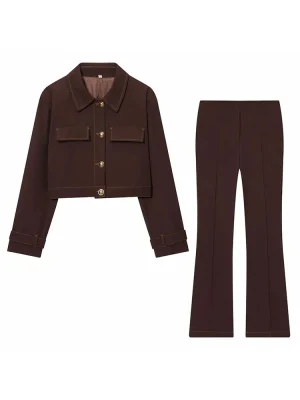 2025 Autumn Winter Cropped Jacket & Straight Pants Set