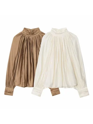 Autumn Pleated Long Sleeve Simple Shirt