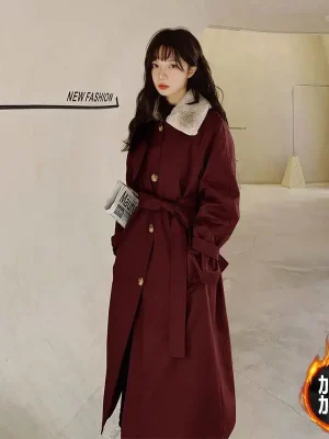 2025 Women’s Winter Long Fleece Lined Trench Coat