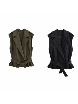2025 Winter Belted Sleeveless Vest Coat