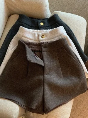 Autumn Winter Thick Wool Shorts for Women