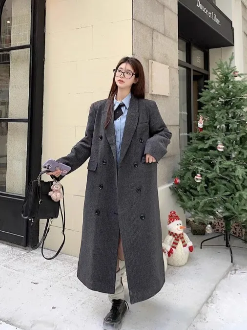 Korean Fashion Double Breasted Loose Blazer Jacket for Women - Image 4