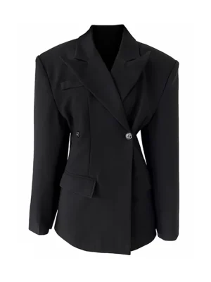 High-End Black Waist-Hugging Suit Jacket for Men and Women
