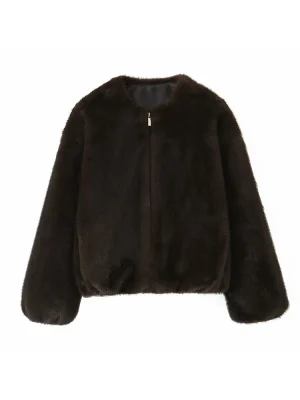 2025 Winter Cropped Faux Fur Zipper Jacket