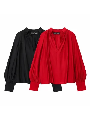 2025 Autumn Vintage Lantern Sleeve Loose Blouse