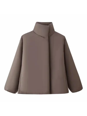 Women’s Loose Solid Cotton Jacket with Stand Collar