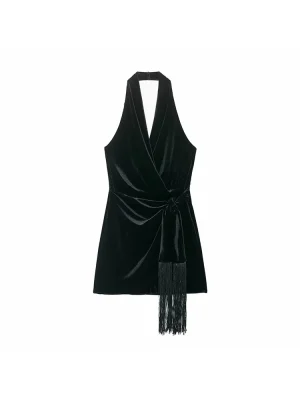 Autumn Winter Tassel Velvet Halter Top