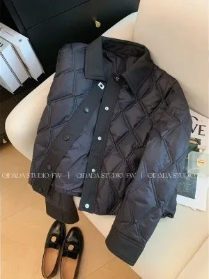 Plaid Polo Collar Cotton Jacket Women