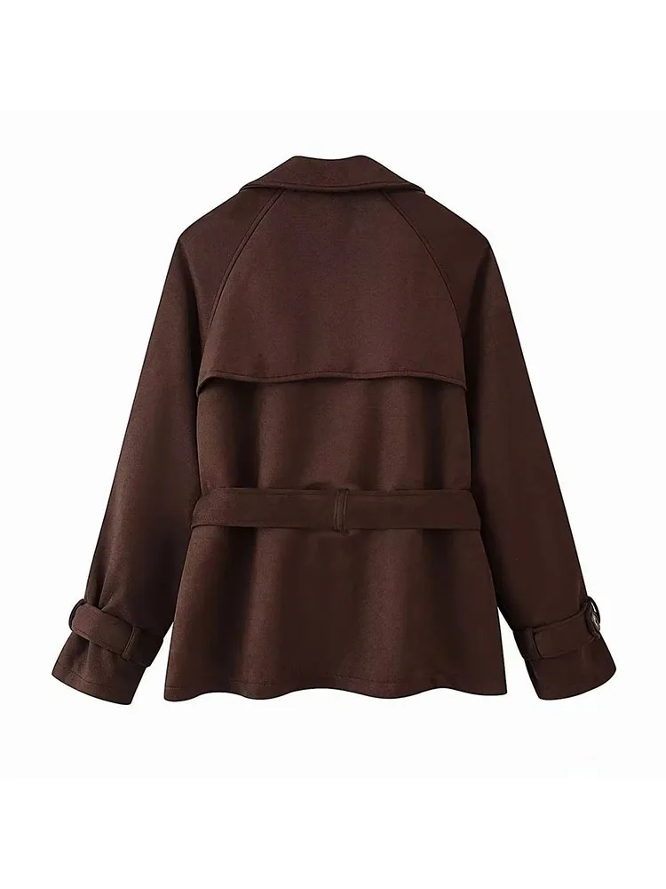 2025 Autumn Vintage Brown Tie-Up Short Jacket - Image 3