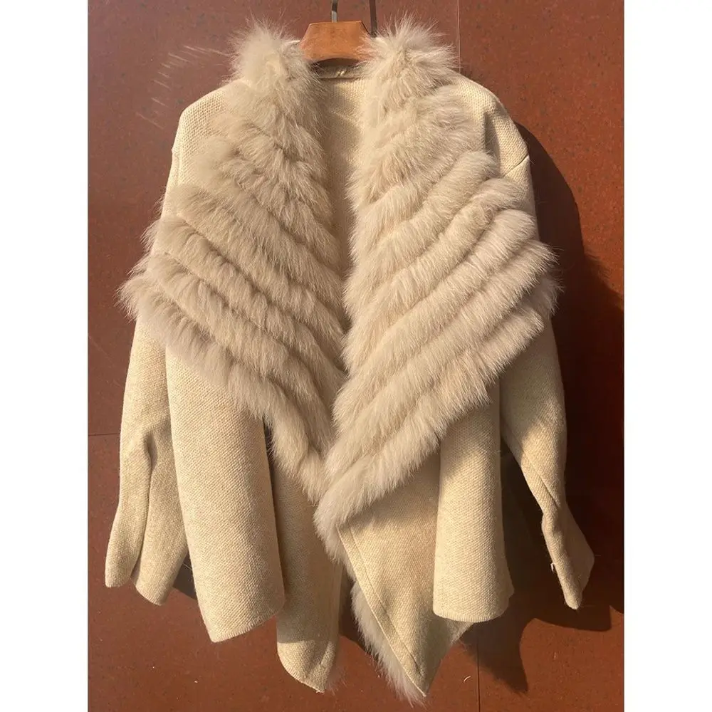 Faux Fur Trim Knit Coat for Women - Image 5