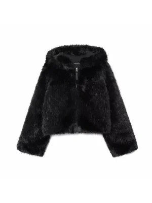 Winter Faux Fur Hooded Short Jacket