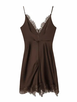 Women’s Brown Lace Satin Sling Dress