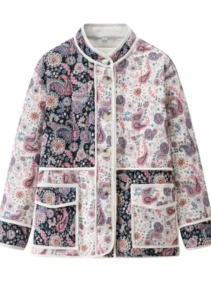 Autumn Winter Floral Quilted Button Cardigan Jacket