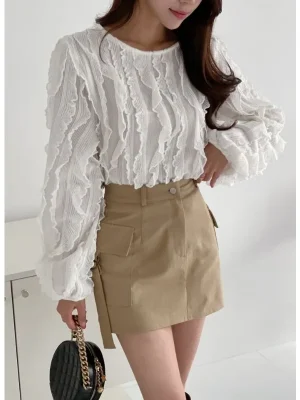 Spring Ruffled Tassel Blouse for Women