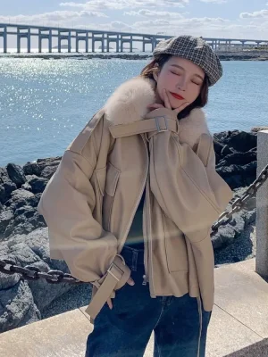 2025 Women’s Winter Leather Puffer Jacket Plus Size