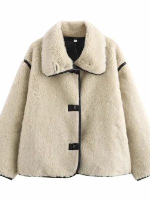 Autumn Winter Lapel Faux Fur Leather Coat Women