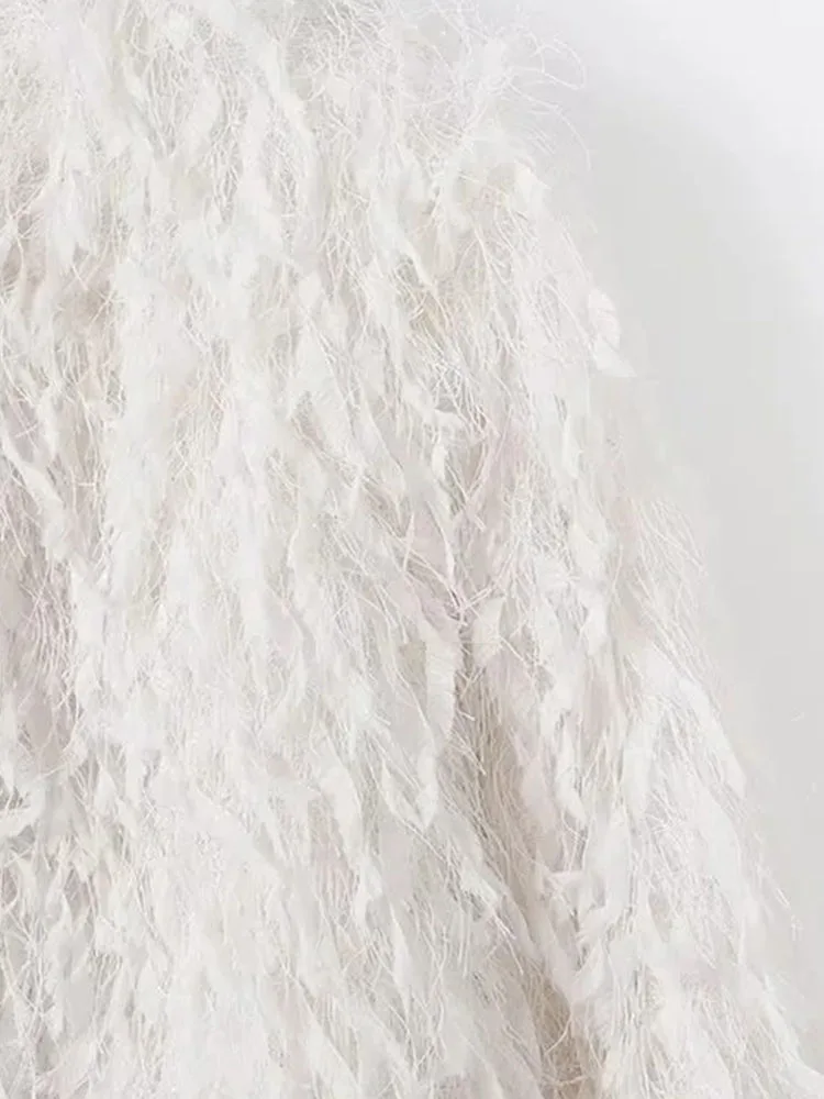 Women’s 2025 Feather-Trim Button-Up Coat - Image 4