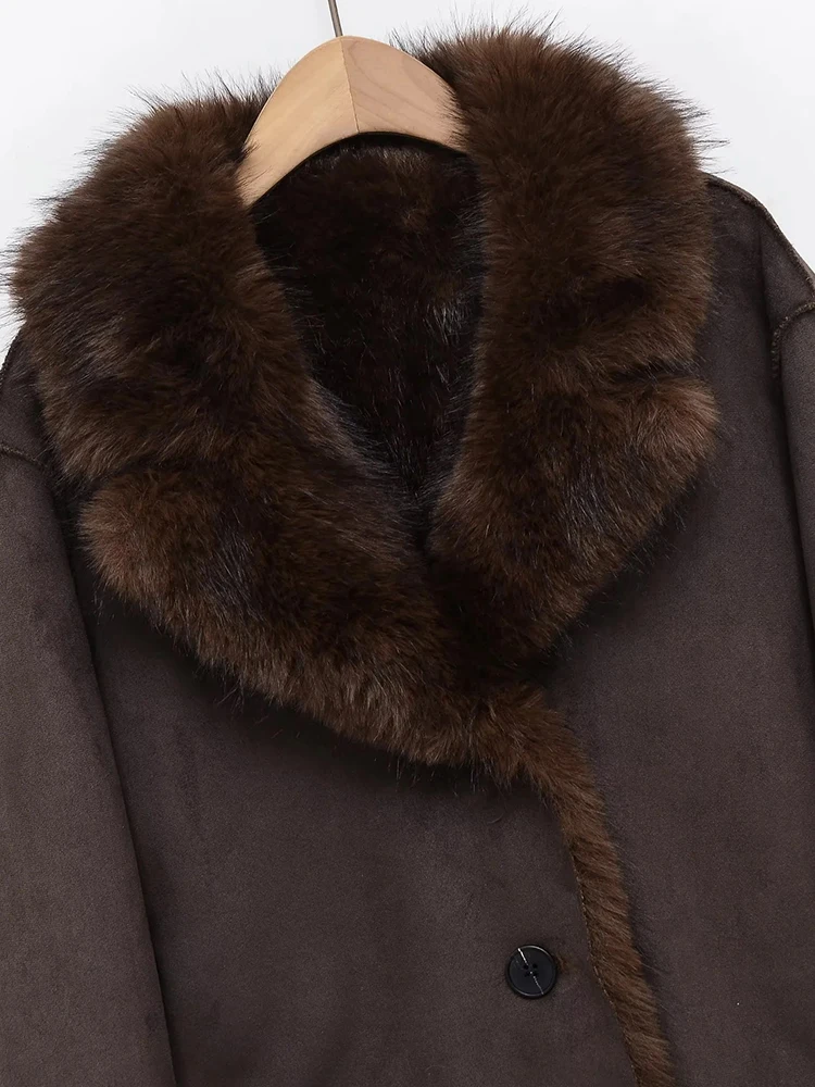 Women’s Reversible Faux Leather & Lambwool Coat - Image 5