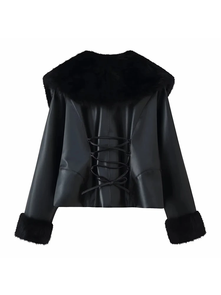 Women’s Faux Fur Collar Black Jacket - Image 2