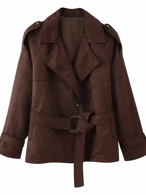 2025 Autumn Vintage Brown Tie-Up Short Jacket