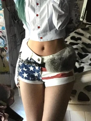 Washed Star Print Denim Shorts