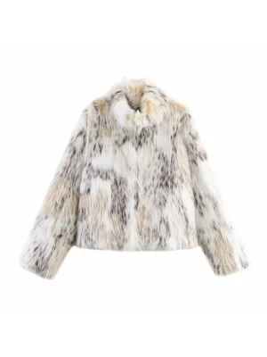 Women’s 2025 Autumn/Winter Faux Fur Contrast Coat