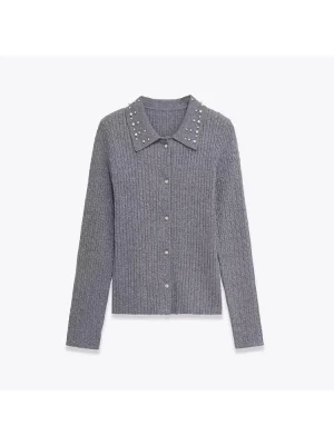 2025 Winter Sequin-Beaded Grey Knit Cardigan