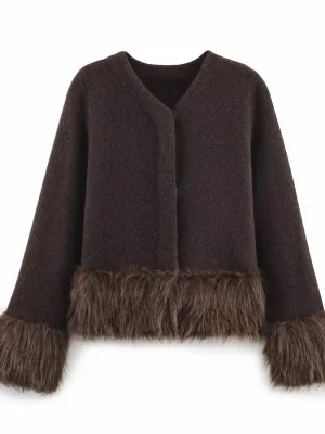 2025 Autumn Retro Spliced Knitted Cardigan