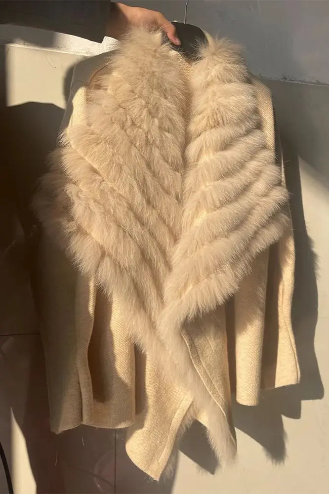 Faux Fur Trim Knit Coat for Women