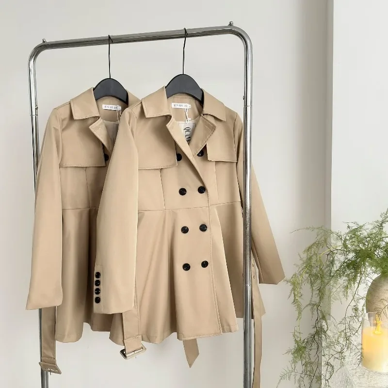 Elegant Khaki A-Line Trench Jacket - Image 3