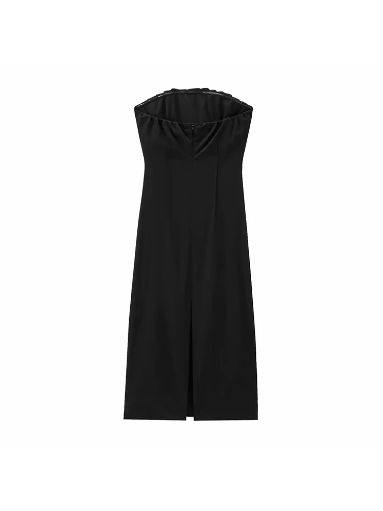 Women’s Black Strapless Midi Dress - Image 2