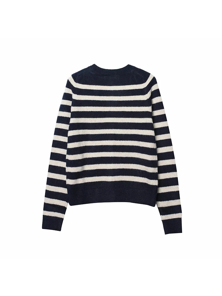 Women’s Striped Knit Cardigan Slim Fit Long Sleeve Top - Image 3