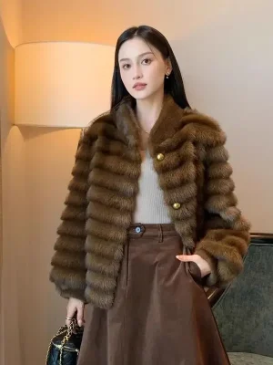 Elegant Single-Breasted Faux Fur Jacket