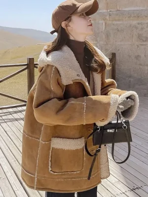 Winter Suede Faux Fur Hooded Jacket