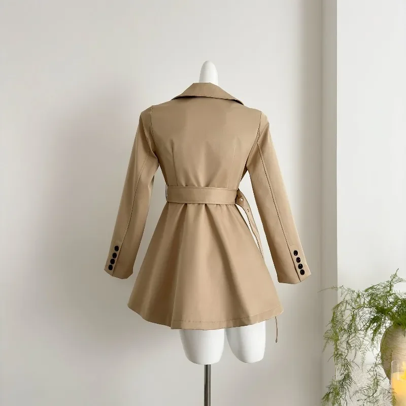 Elegant Khaki A-Line Trench Jacket - Image 2