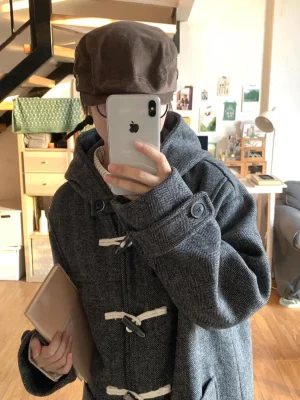 Autumn Korean Style Wool Coat Women's Preppy Hooded Design